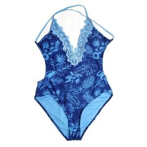 YMI Lattice Front Crochet Lace Hi Cut Swimwear, Size XL